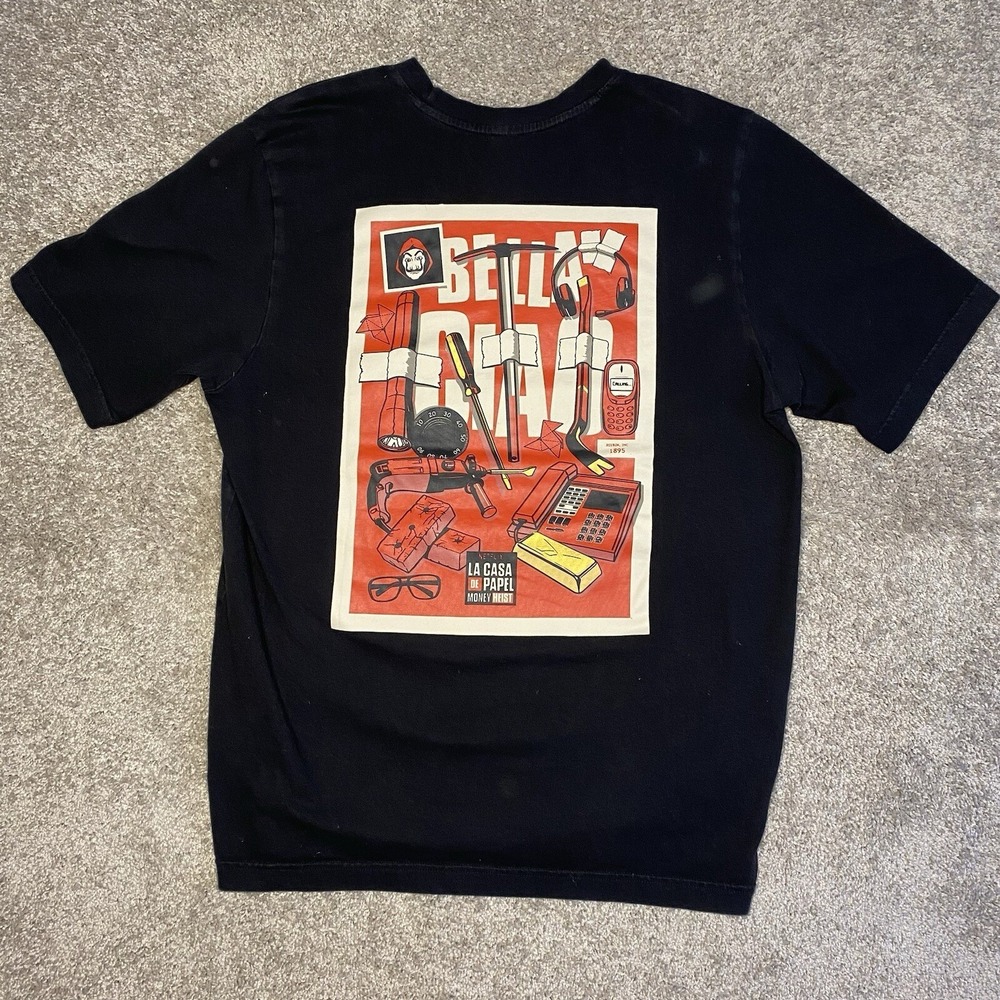 Reebok‎ x Money Heist La Casa De Papel Mens Black Graphic T-Shirt Size Medium